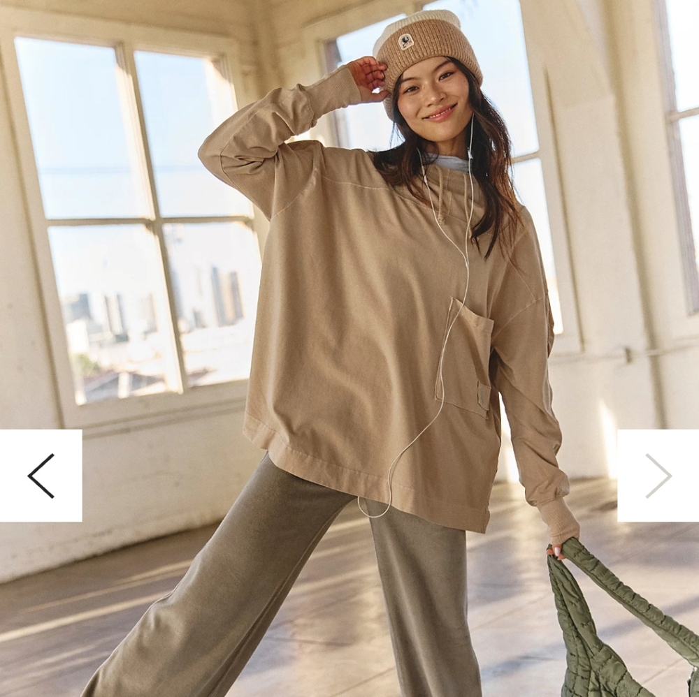 FP Movement by Free People Oversized Tan Pullover with Pocket - Picture 4 of 4